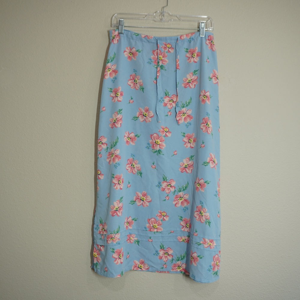 Vintage Crazy Horse Size 12P Maxi Skirt Blue Floral Cottagecore Retro Country